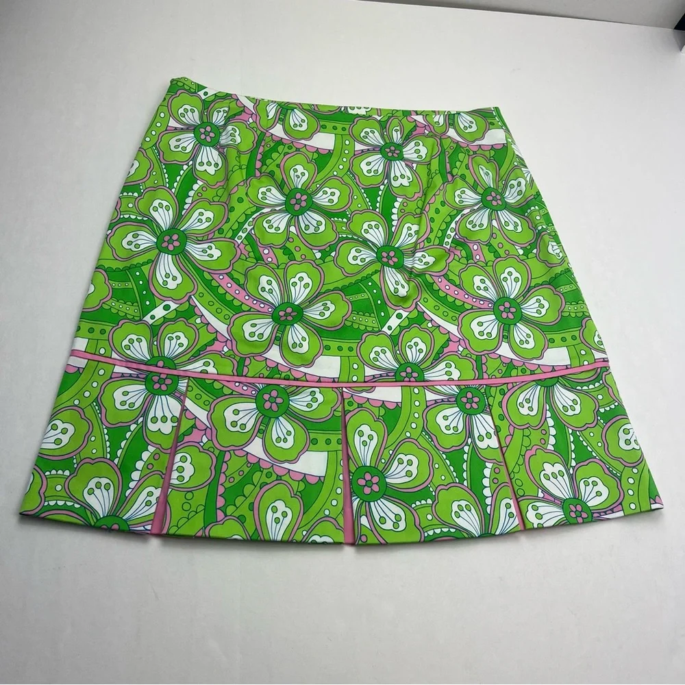 Island Republic Green Pink White Floral Skirt‎ Womens Size 8 Preppy Side Zip NEW